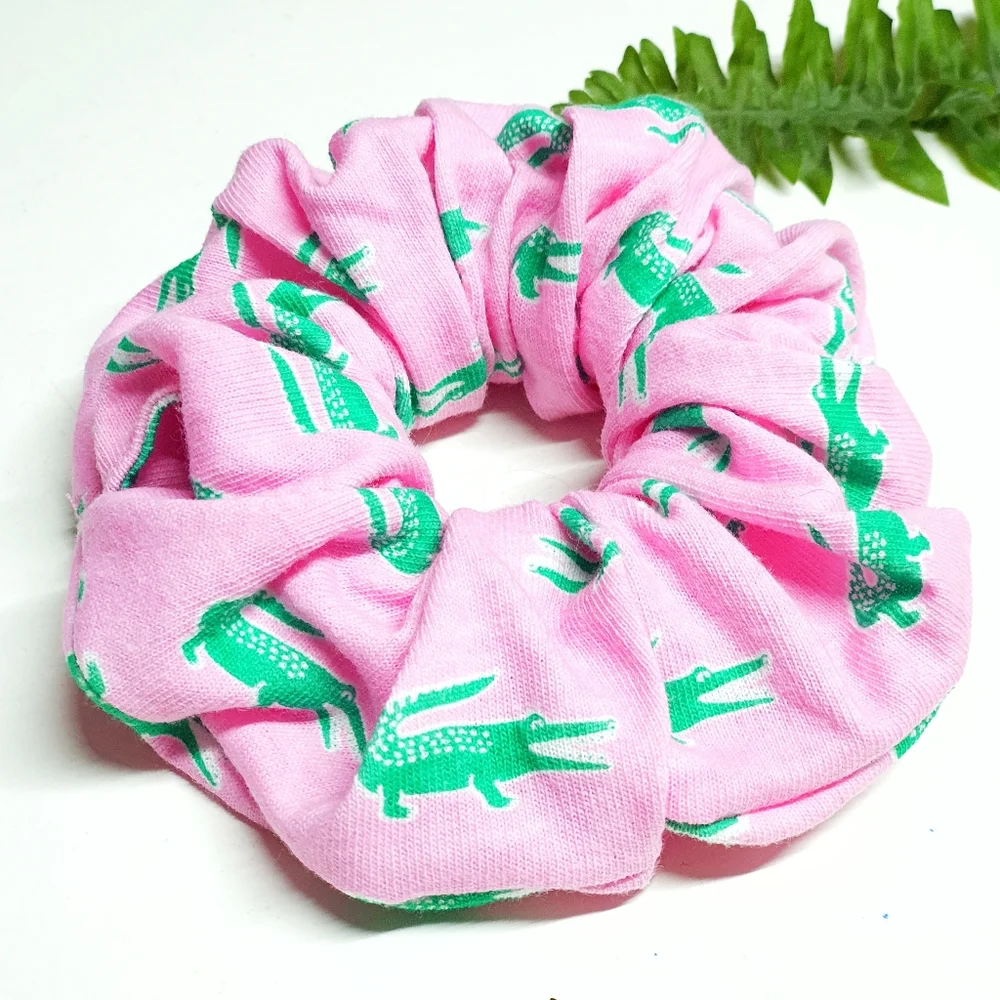 Large Pink With Alligator Knit Scrunchie - Picture 2 of 4